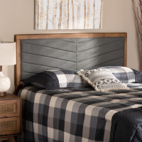 Baxton Studio MG9733-Dark Grey/Walnut-Full-HB Iden Modern and Contemporary Dark Grey Fabric Upholstered and Walnut Brown Finished Wood Full Size Headboardr